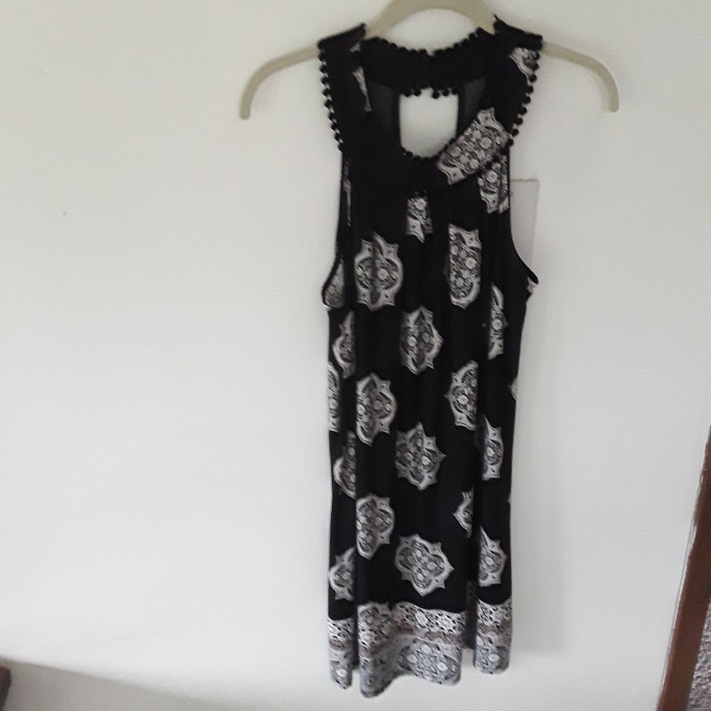 Three Pink Hearts Blk/Taupe Print Dress Size L